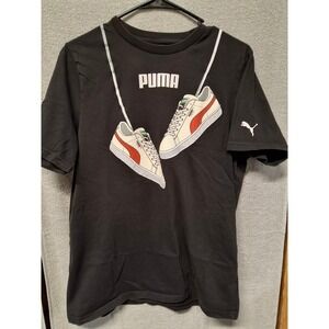 Puma Mens Graphic T-Shirt Black Suede Sneaker Laces Crew Neck Tee Short Sleeve
